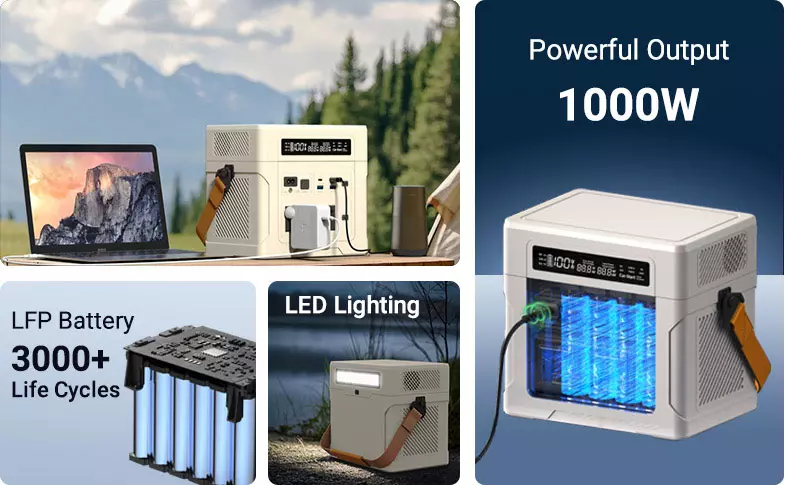 CX-ZP1000 便携式电站，配备 1000W 交流输出和 LED 照明