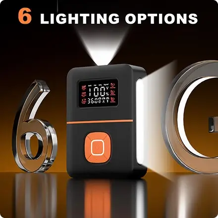 这款汽车应急启动器带有多种模式的LED手电筒。 这款汽车应急启动器带有多种模式的LED手电筒。