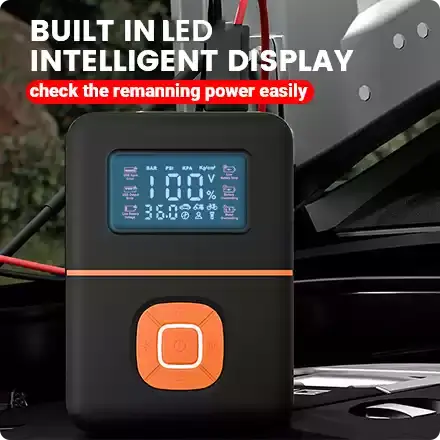 这款汽车应急启动器带有LED智能显示屏。 这款汽车应急启动器带有LED智能显示屏。