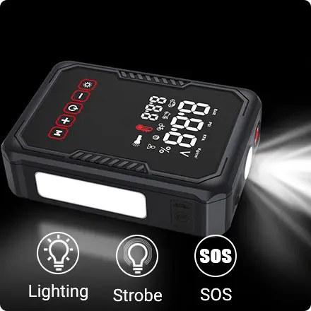 这款汽车应急启动器带有多种模式的LED手电筒。 这款汽车应急启动器带有多种模式的LED手电筒。