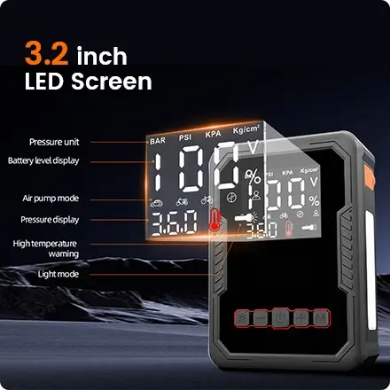 这款汽车应急启动器带有LED智能显示屏。 这款汽车应急启动器带有LED智能显示屏。