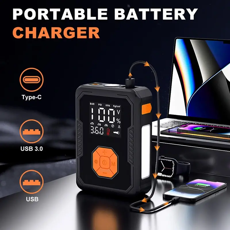 便携式带打气泵12V汽车应急启动器