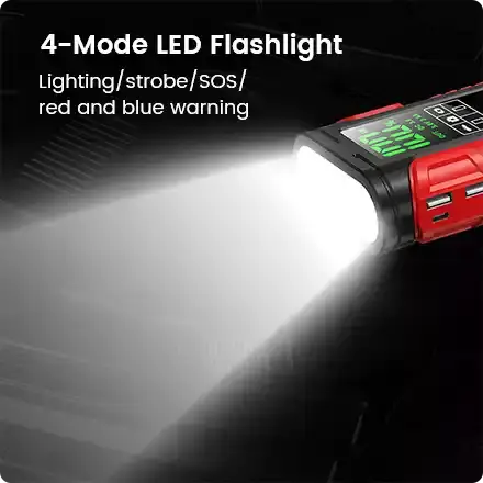 这款汽车应急启动器带有4种模式的LED手电筒